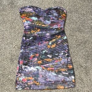 BCBGMaxAzria Purple Gray Strapless Bodycon Dress